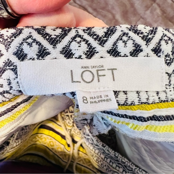 LOFT Boho Shorts Tassel Tie Waist Yellow Gold Gray Size 8 Tapestry The Riviera - Picture 3 of 8